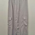 EMERSON LANG | NWT Gray Silver Cargo Pocket Skirt Silky Maxi Drawstring | XL Photo 4