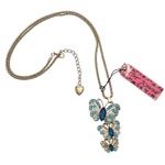 Betsey Johnson  Butterfly Necklace 3 Cascading Gold Chain Popcorn Blue Rhinestone Photo 0