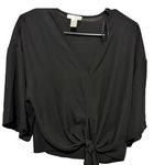 Revamped  black long sleeve tie front blouse size small Photo 0
