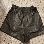 Abercrombie & Fitch  high-rise vegan leather shorts in a brown olive color large Photo 0