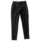 Indero Button Detail Ankle Pants Black Photo 1