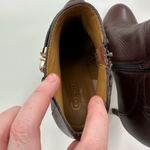 Coach Sondra Brown Leather Heeled Ankle Boot with Gold Logo Buckle Strap Photo 10