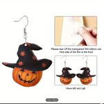 1 Pair Halloween Pumpkin Gentleman Earrings with Black Witch Hat, Acrylic Drop Photo 2