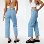 Levi's NEW  Ribcage Pin-Striped Straight Ankle Jeans Button-fly Medium Blue Sz 24 Photo 1