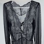 Elegant Black Lace sheer tie front Women’s long robe sexy L bridal feminine Size L Photo 2