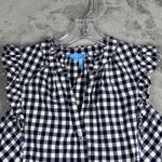 Draper James  Shirt Blue White Gingham Top Ruffle Sleeve Button Down‎ Blouse XS Photo 3