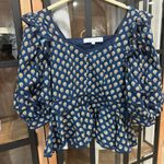 Hunter Bell  Blayne Puff Sleeves Poplin Peplum Top blouse block print floral navy Photo 1