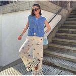 ZARA  Embroidered‎ Linen Blend Wide Leg Pants Size Medium Photo 2