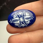 Cobalt Blue & White Enamel Floral Design Handcrafted Oval Metal Brooch Pin Photo 1