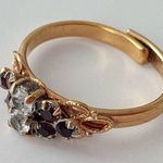 Vintage Sarah Coventry Elegant Gold Red Burgundy Gemstone Adjustable Ring Photo 3