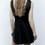 ZARA NEW Black Faux Vegan Leather Sleeveless V-neck Pinafore Button Mini Dress M Photo 3