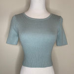 Forever 21 Pale Sage Green Cropped Ribbed Short Sleeve Sweater Sz Small Photo 0