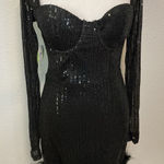 Windsor  Formal Cocktail Mini Dress Womens L Black Sequin Fur Hem NWT RP $60 Photo 0