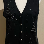 Hampshire Studio Women’s Size XL Vintage Christmas Trees Black Sweater Vest Photo 0