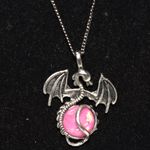 NY Gothic Dragon/Wyvern Cage Pink Gemstone Black Metal 16" Chain Bib Necklace Photo 1
