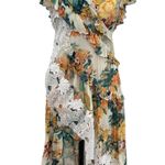 Anthropologie  V-Neck Ruffle Lace Slip Dress Floral White Multicolor Size US 4 Photo 0