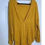 Free People  Mustard Yellow Ribbed Open V Back XS Oversize Loose Fit Photo 2