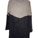 THML Women's Sweater Dress Chevron Cowl Knit Boxy Fit Pullover Grey/Tan Large Photo 6