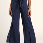 Lulus Always Here For You Navy Blue Tie Front Wide Leg Pants Pull On Ankle XS Photo 0