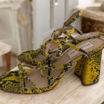 Antonio Melani Yellow Snake Print Sandals Heels Size 7.5 NEW NWOB Photo 0