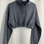 Womans Aeropostale Medium Gray Pullover Elastic Cropped Sweatshirt 1/4 Snap Up Photo 0