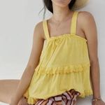 Anthropologie  Ingrid Eyelet Tiered Scalloped Lace Yellow Tank Top Small Boho Photo 0