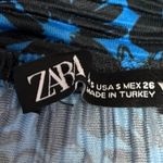 ZARA Blue Multicolor Floral Square Neck Long Sleeve Peplum Crop Top Blouse Sz S Photo 3