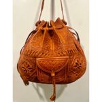 American Vintage Vintage Tooled Leather Saddle Shoulder Tan Sling bag Large Photo 1
