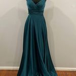 La Femme 28571 Teal Strappy Back Satin Gown 4 Photo 1