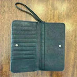 Madison West  Wristlet Wallet Black Woven Faux Leather Clutch Photo 1