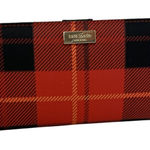 Kate Spade NWT New York Stacy Wallet Plaidred Print Red Black Leather Card Slots Photo 0