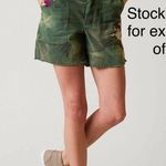 Free People Green Camouflage Scout Shorts with Embroidered Flowers Photo 2