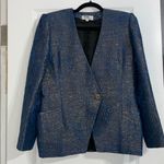 Eliglau Milano Made In Italy Floral Jacquard Blazer Size 46 US 10 Vintage Blue Photo 0