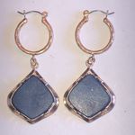 Satin Soft Gold Tone & Blue Faux Lapis Lazuli Retro Boho Pierced Earrings Photo 1