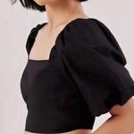 ZARA Puffed Sleeve Crop Top 95% Cotton Black Size L Photo 1