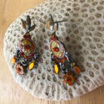 Chandelier Earrings Orange Crystals Floral Retro Photo 5