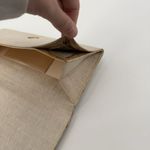 Vintage Beige Long Linen Fabric Envelope Clutch Bag Gold Tone Photo 5