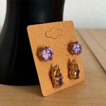 Gold Plated Lavender Zirconia Stud Earrings Anniversary Elegant Gift Set of 2 Purple Photo 5