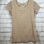 Van Heusen Women’s tan lace overlay t-shirt XS Photo 0