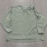 Aerie Women's Large Sweatshirt Down To Earth V-Neck Green Distressed Pullover Photo 0