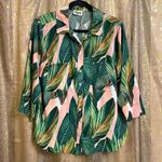 Show Me Your Mumu  peach green tropical leaf button down Murphy top, size M Photo 0