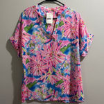 Source Unknown Floral Pink and Blue Women's Top Photo 0