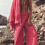 ZARA WRINKLED EFFECT Satin HIGH WAIST WRAP PANTS Wide Leg Pink Size S NEW Photo 1