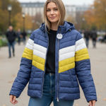 NWT HFX Striped Packable Light Weight Puffer Winter Ski Jackable Jacket XS Blue Photo 0