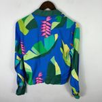 Christian Siriano Linen Blend Top Womens Medium Blue Resort Vacation Tropical Photo 1