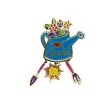 I Love to Garden Enamel Brooch Pin | Colorful Watering Can Flower Charm Pin Blue Photo 1
