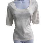 Evereve White Ribbed Square Neckline Half Sleeve Modern Top Size Large Photo 1