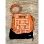 Maje NEW NWT Crochet M Bag Orange Floral Print Clutch/Crossbody Photo 6
