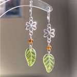 Handmade quality Czech glass beads & flower fairy boho cottage whimsical dangle earrings 💐🍃 Photo 0
