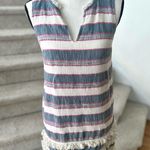 Holding Horses Anthropologie White, Blue & Pink Fringe Sleeveless Shift Dress Photo 1
